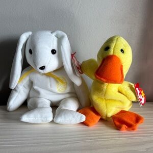 NWT VTG Color Me Beanie White Bunny and Quackers Yellow Duck TY Plush Toys
